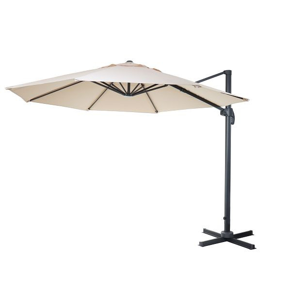 Mendler gastronomie verkeerslichtparaplu HWC-A96, parasol, rond Ø 4m polyester/aluminium 27kg, creme zonder standaard, draaibaar, 138553+122472