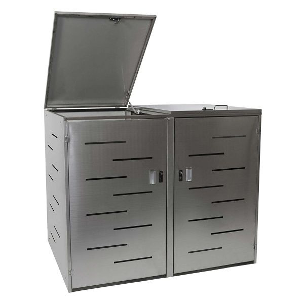 Mendler HWC-E83 2-wielbak bekleding, vuilnisbak, vuilnisbakdeksel, uitbreidbaar 108x61x76cm, RVS 48kg, 68806+68807