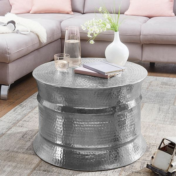 Wohnling salontafel KARAM 62x41x62cm aluminium zilver oosters rond, WL5.463
