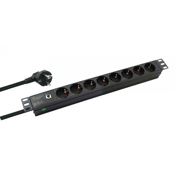 Helos 19" stekkerdoos PROFESSIONAL, 8-voudig, zwart, 2,0m, zonder schakelaar, 262834