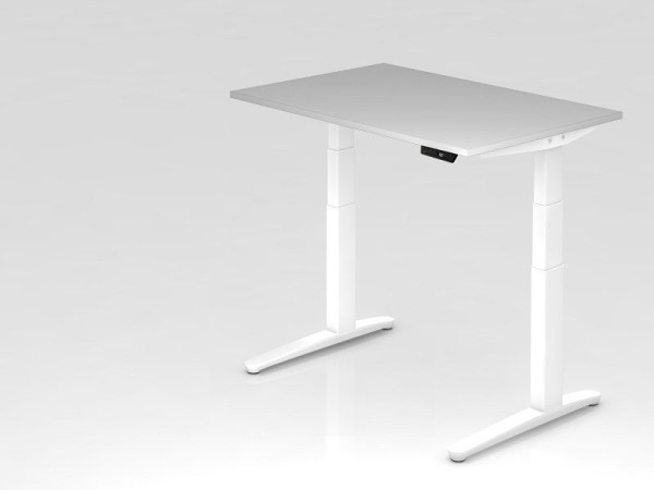 Hammerbacher elektrisch zit-sta bureau 120x80cm grijs/wit, rechthoekige vorm, VXBHM12/5/WW