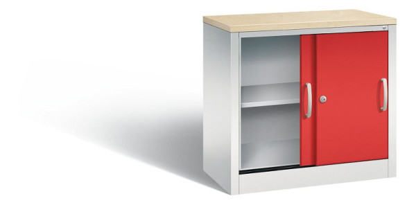 C+P dressoir met schuifdeuren Acurado, H720xB800xD400mm, kleur: lichtgrijs / vuurrood, beugelgreep, 2 niveaus, 5722-00 S10425