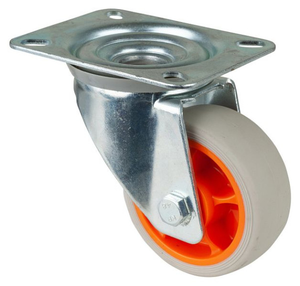 BS-rollen transportrol zwenkrol, thermoplastisch rubberen wiel, lichtgrijze banden, oranje velg, diameter: 80 mm, VE = 4 stuks, L400.B44.081.02