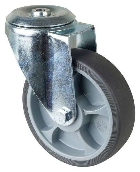 BS rollen transportrol zwenkrol, thermoplastisch rubber wiel grijs, kogellager, achtergat, diameter: 160 mm, verpakking: 2 stuks, L101.A85.162