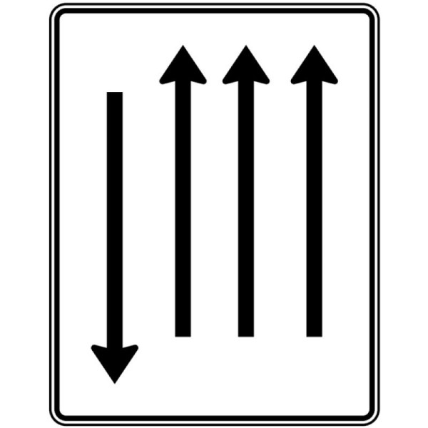 Stone HGS rijstrokenbord met tegenligger, drie rijstroken in rijrichting, één rijstrook in tegengestelde richting nr. 522-37, RA2/vlakke vorm 3mm, zonder afstandsinformatie, 1600x1250mm, 522-37-123
