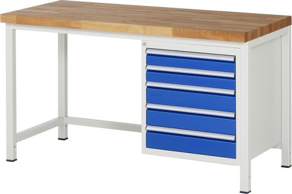 RAU werkbank serie 8000 - frameconstructie (gelast frame), onderbouw container (5x lade), 1500x840x700 mm, 03-8171A1-157B4S.11