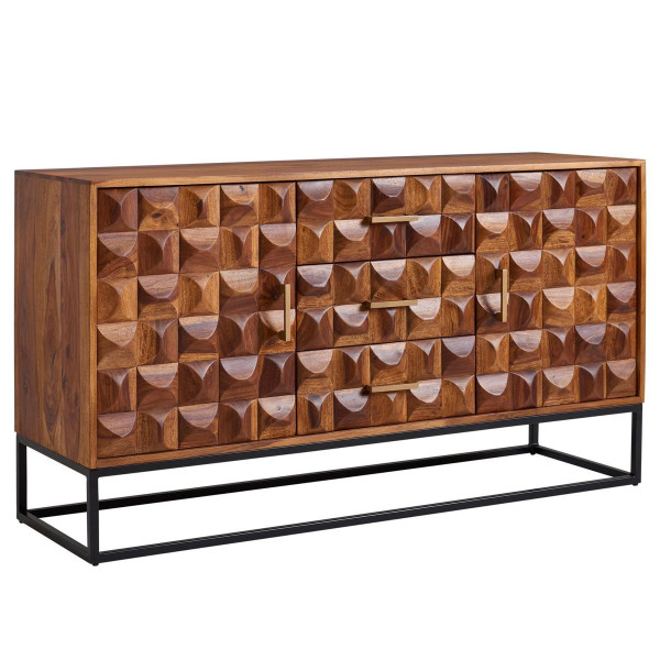 Wohnling dressoir 145x81x45 cm sheesham massief hout / metalen dressoir, ladekast met twee deuren, ladekast kast hout industrieel, WL6.545