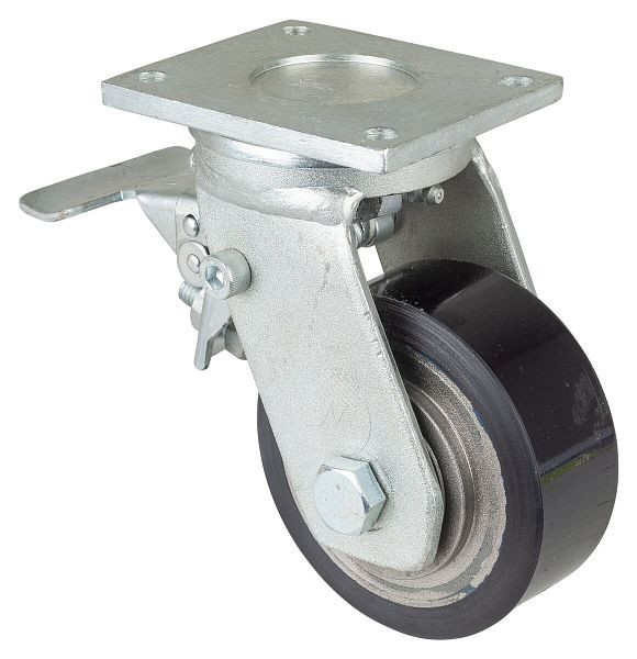 BS-wielen Zwaarlastwiel met wiel/slot, breedte 40 mm, Ø100 mm, tot 290 kg, polyurethaan gegoten 78 Shore A, gegoten lichaam, kogellagers, RR120.C11.101