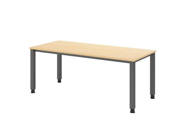 Hammerbacher bureau QS19, 180 x 80 cm, blad: esdoorn, 25 mm dik, 4-poots frame in grafiet (vergelijkbaar met RAL 7012), werkhoogte 68-83,5 cm, VQS19/3/G