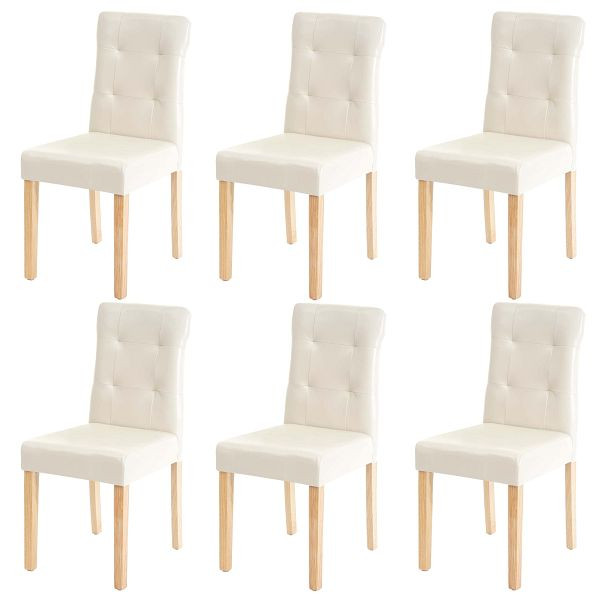 Mendler set van 6 eetkamerstoelen HWC-E58, eetkamerstoelen, kunstleer creme, lichte poten, 67991+67992