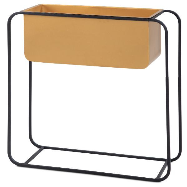 Wohnling plantenbak metaal 60x60x24 cm plantenpot goud/zwart met frame, binnen, rechthoekig, WL6.747