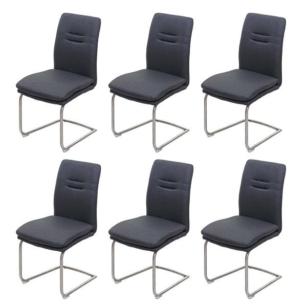 Mendler set van 6 eetkamerstoelen HWC-H70, keukenstoel sledestoel, stof/textiel geborsteld RVS, donkergrijs, 3x73931