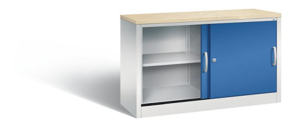 C+P dressoir met schuifdeuren Acurado, H720xB1200xD400mm, kleur: lichtgrijs / gentiaanblauw, beugelgreep, 2 niveaus, 5723-00 S10439