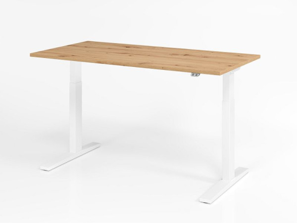 Hammerbacher bureau XMKA16, 160 x 80 cm, blad: knoestig eiken, 25 mm dik, ABS dikke rand, rechthoekige vorm, wit, VXMKA16/R/W