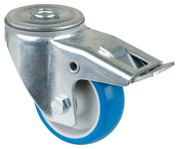 BS-rollen transportrol met rem, breedte 28 mm, Ø80 mm, tot 125 kg, loopvlak polyurethaan blauw, rollager, VE 2 stuks, L121.B36.080