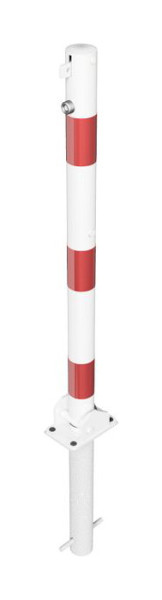 Schake afzetpaal stalen buis Ø 60 x 2,5 mm opklapbaar voor hangslot, voor inbouw in beton met grondhuls, wit gecoat, 460UVHB