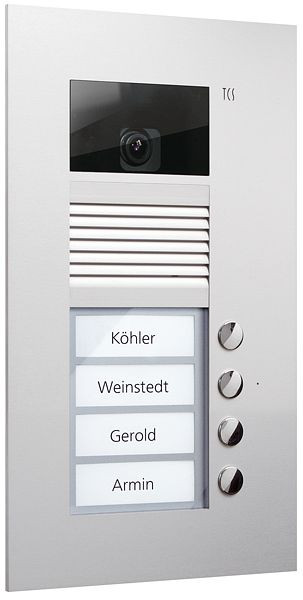 TCS video huisdeurstation serie AVU met 4 belknoppen (rechts uitgelijnd), 1-koloms, UP zilver, AVU14040-0010