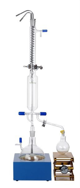 Rettberg circulatieapparaat voor oplosmiddelen, lange uitvoering, met roestvrijstalen Dimroth condensor, met 2-weg PTFE-klep, 137020010