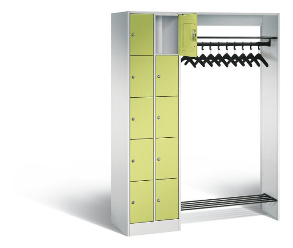 C+P open garderobe serie 8070, H1950xW1410xD480mm, kleur: lichtgrijs / virid groen, 80720-00 S10208