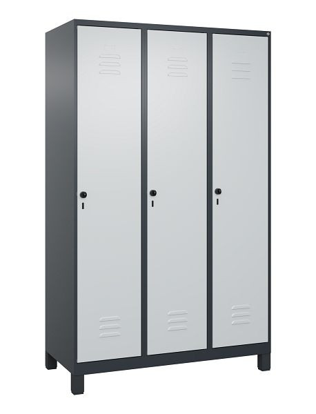 C+P Umkleidespind Classic PLUS, Füße, 3 Abteile, 1950x1200x500mm, 7016/7035, Drehriegel, 080010-32 S10013