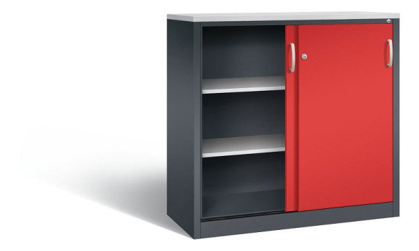 C+P dressoir met schuifdeuren Acurado, H1200xB1200xD500mm, kleur: zwartgrijs / vuurrood, beugelgreep, 3 niveaus, 2057-1200 S10348