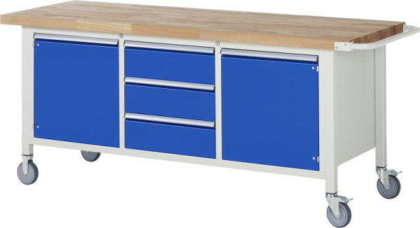 RAU verrijdbare werkbank serie 8000, drievoudige bodemcontainer (3x lade, 2x draaideur), 2000x880x700 mm, 05-8569A2-207B4S.11