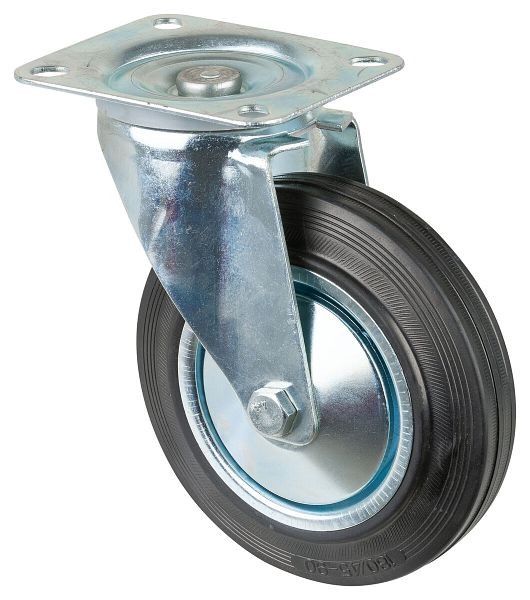 BS-rollen transportrol, wielbreedte 45 mm, wiel-Ø 180 mm, draagvermogen 170 kg, zwart rubber, rollager, plaat, VE = 2 stuks, L400.B55.181