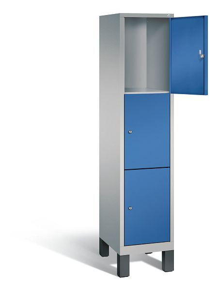 C+P lockerkast Evolo, H1850xB420xD500mm, kleur: wit aluminium / gentiaanblauw, 3 vakken, 48010-123 S10119