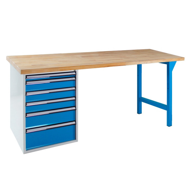 ADB werkbank met 6 laden, H 850 x D 750x L 2000 mm, RAL 5012, 42714