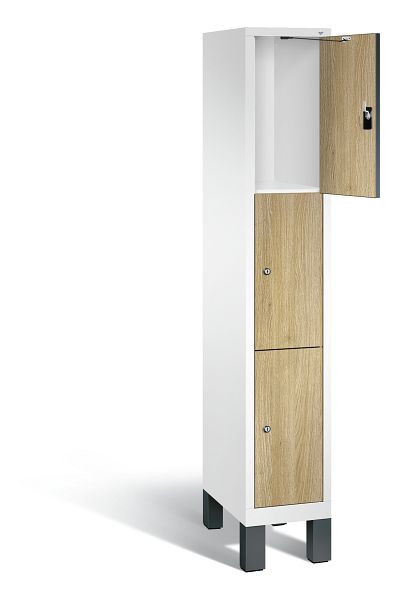 C+P lockerkast Evolo, H1850xB320xD500mm, kleur: verkeerswit / decor eiken Sereno, 48010-103 S10100