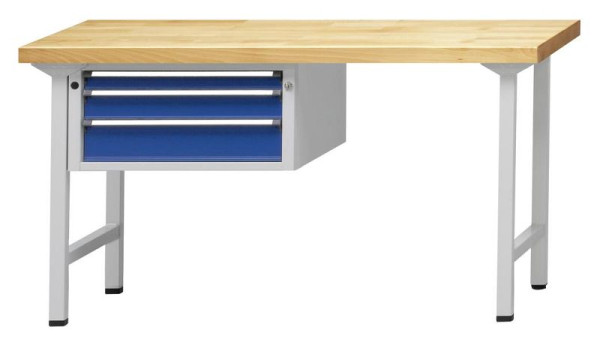 ANKE combinatie werkbank; 1500x700 mm; RAL 7035/5010; Linker onderkast 660x615x330 mm, 3 laden 60, 90, 120 mm