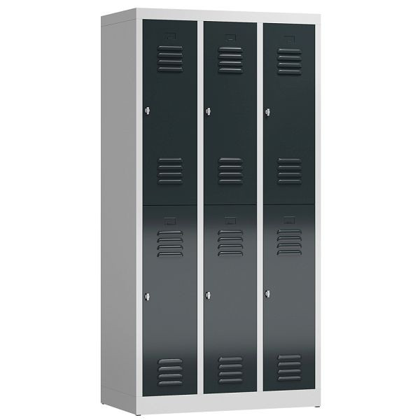 Lüllmann ClassiX kledingkast, 3 vakken, dubbeldekker, 1800 x 870 x 500 mm, lichtgrijs/antracietgrijs, X-520238