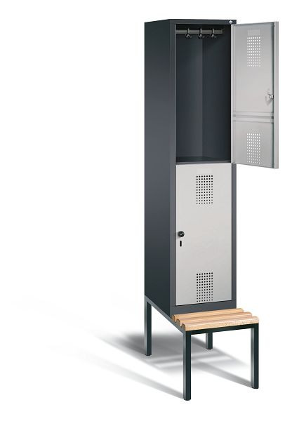 C+P locker dubbeldekker Evolo, H2090xW420xD815mm, kleur: zwart-grijs/wit aluminium, 48350-12 S10069