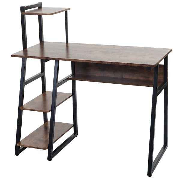 Mendler bureau met plank HWC-K68, laptoptafel, bureautafel, werktafel, 100x50cm, metaal MDF, bruin, 96792