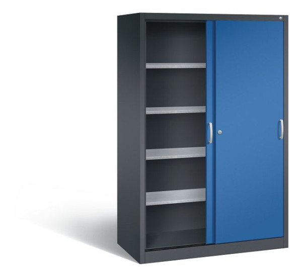 C+P schuifdeurkast Acurado, H1950xB1200xD600mm, kleur: zwartgrijs / gentiaanblauw, beugelgreep, 2069-00 S10100