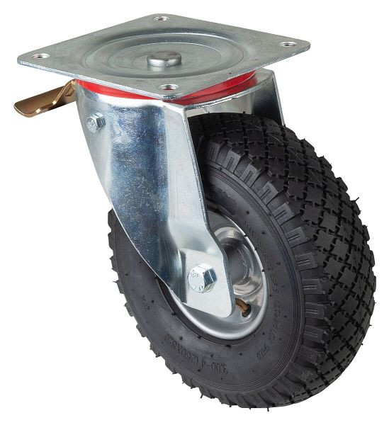BS rollen transportrol met rem, breedte 85 mm, Ø260 mm, tot 130 kg, luchtwiel rubber zwart, wiellichaam stalen velg, rollager, L420.C90.261