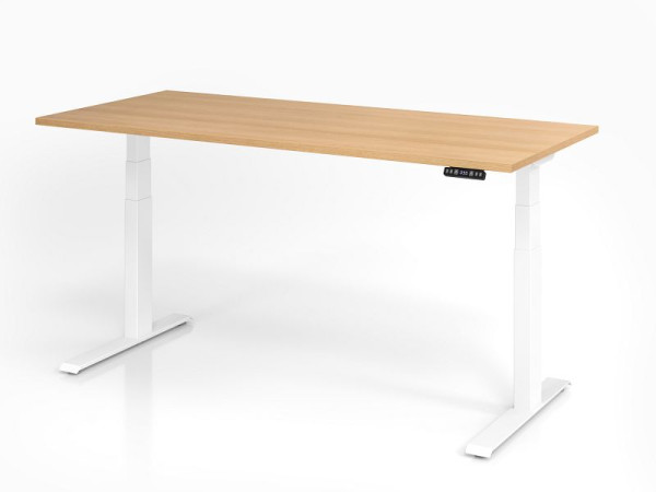 Hammerbacher bureau XDKB19, 180 x 80 cm, blad: eikenhout, 25 mm dik, ABS dikke rand, rechthoekige vorm, wit, VXDKB19/E/W
