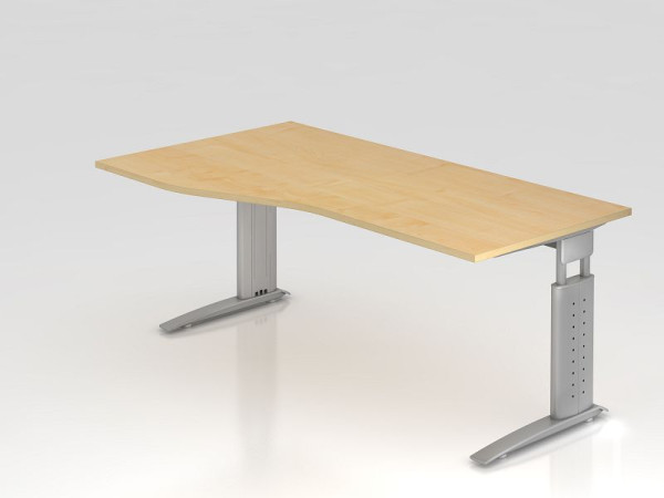 Hammerbacher bureau C-poot 180x100/80cm esdoorn/zilver, werkhoogte 68-86 cm verstelbaar, VUS18/3/S