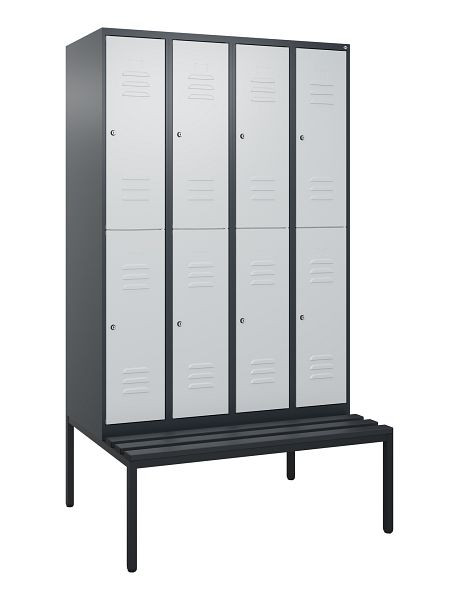 C+P dubbeldekskast Classic PLUS, 4 vakken, 2120x1200x815mm, 7016/7035, cilindersloten, met bank eronder, 0803507-40 S10028