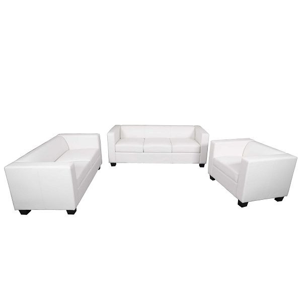 Mendler 3-2-1 bankstel bankstel loungebank Lille, imitatieleer, wit, 22428