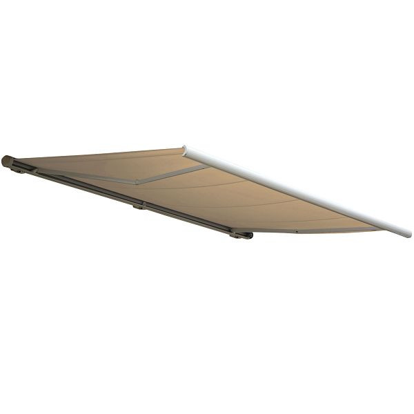 Mendler elektronische cassetteluifel HWC-H27, luifel volle cassette 6x3m, polyester creme, frame wit, 72788 + 35606