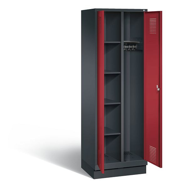 C+P reinigingsmiddelenkast Evolo, H1800xB610xD500mm, kleur: zwartgrijs/robijnrood, 48160-20 S10096