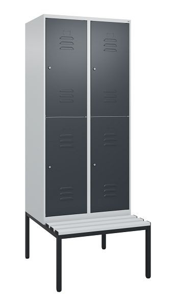 C+P dubbeldekskast Classic PLUS, 2 vakken, 2120x800x815mm, 7035/7016, cilindersloten, met bank eronder, 0803507-22 S10023