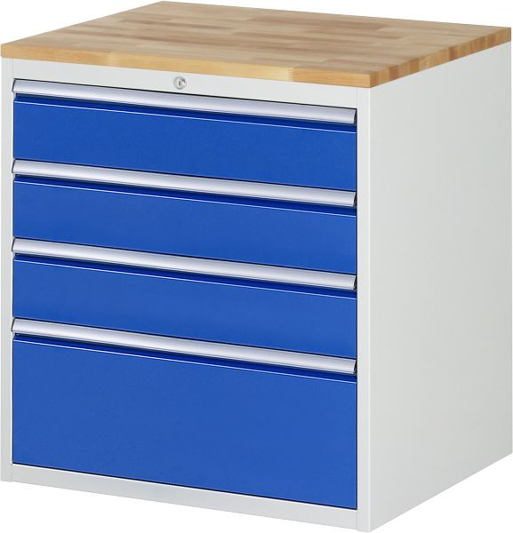 RAU ladekast serie 7000, B770 x D650 x H825mm, massief beuken werkblad, laden: 3xH150, 1xH270 mm, 13-XL5.3A-B.11