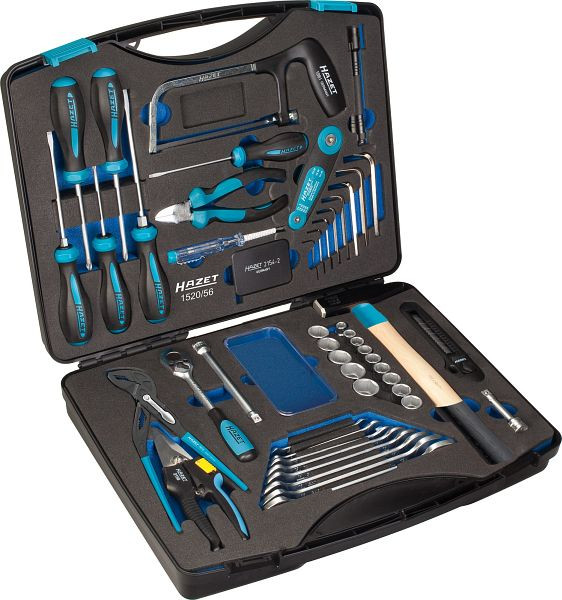Hazet gereedschapskoffer, hol vierkant 10 mm, uitwendig dubbel zeshoekig trekprofiel, sleufprofiel, kruiskopprofiel PH, aantal gereedschappen: 56, 1520/56