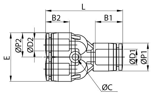 timmer B-YVr2-2x4-6-KU, Y-koppeling verloop in dubbele uitvoering, slang Ø: 6 mm, slang Ø: 4 mm, VE: 10 stuks, 03070141