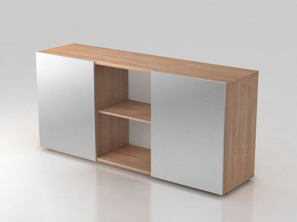 Hammerbacher dressoir 2OH met schuifdeuren walnoot/zilver, 160x42x74,8 cm (BxDxH), V1780/N/S