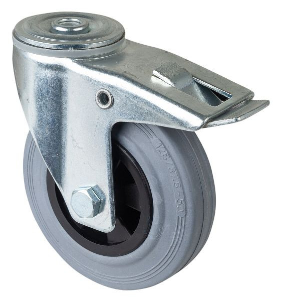 BS rollen transportrol met rem, breedte 37,5 mm, Ø125 mm, tot 100 kg, grijs rubberen loopvlak, rollager, VE = 2 stuks, L121.B46.125