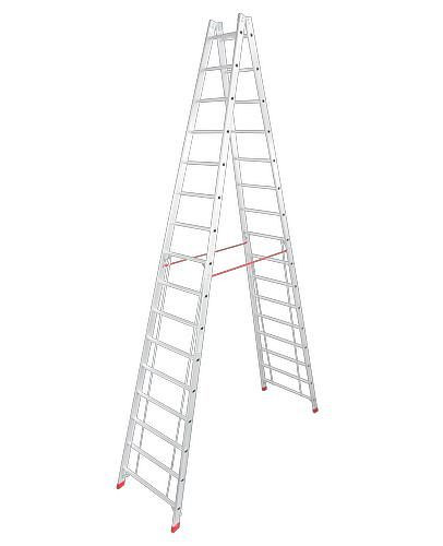 Krause sporten dubbele ladder, aluminium, 2 x 16 sporten, 257479