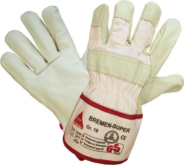 Hase Safety BREMEN-SUPER, 5-Fg.-Sicherheitshandschuhe aus Vollleder, Größe: 6, VE: 12 Paar, 293000-6